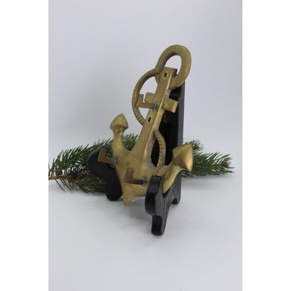 Vintage Brass Anchor Wall Hook Nautical 3 Hook Hanger Solid Brass Rope Detail 6x - Picture 5 of 7